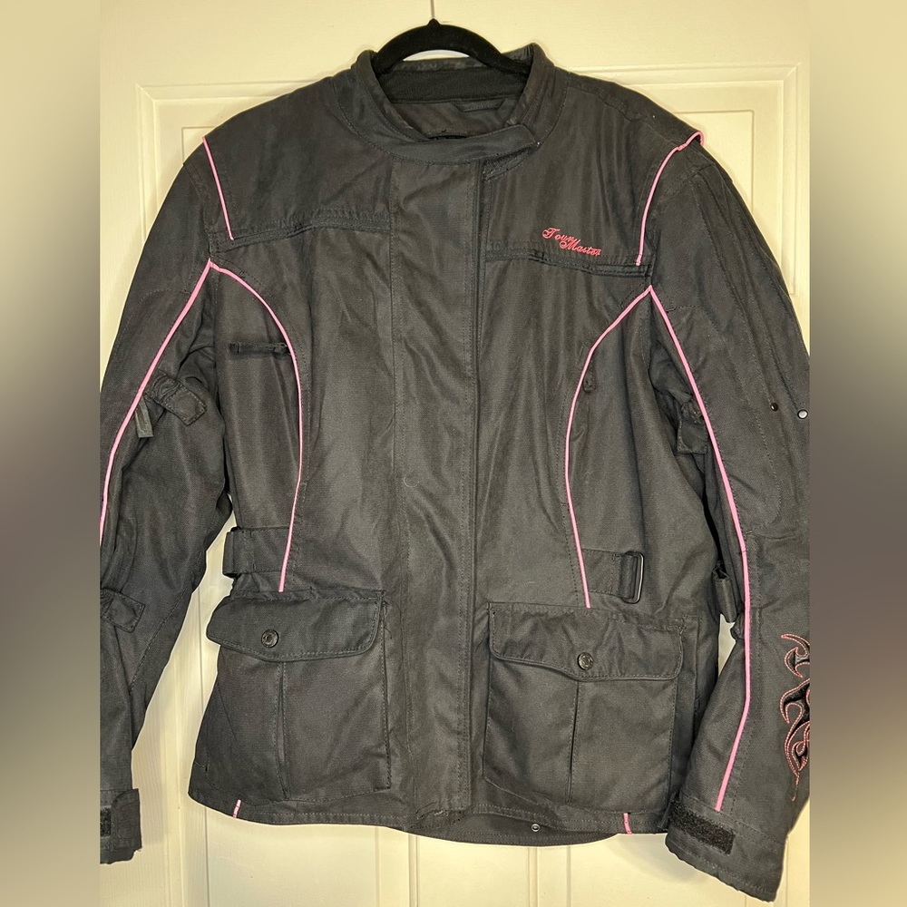 Tour Master Black and Pink Motorcycle Biker Riding Jacket Embroidered Heavy Duty